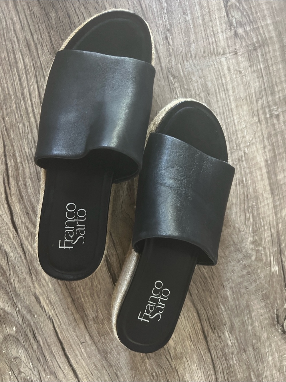 Franco Sarto Black Slide Sandals - Women's Casual Espadrille Size 7